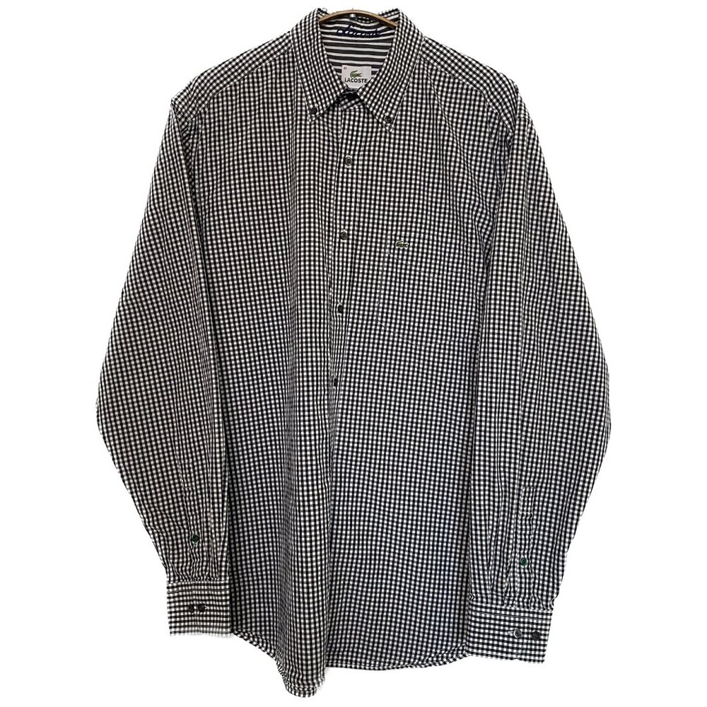 Lacoste Button Down Shirt Men EU 41 Black White Check Plaid 100% Cotton Classic